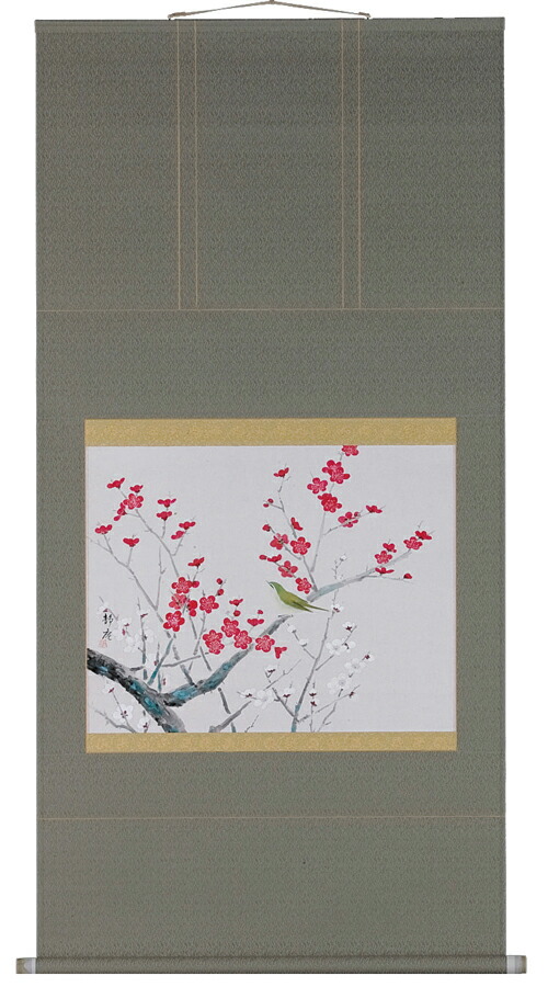 花鳥画 掛軸 紅白梅に鶯（塚下静庵） 商品画像
