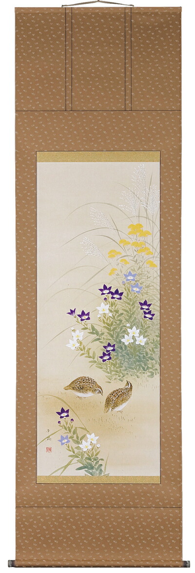花鳥画 掛軸 秋草に鶉（出口華凰） 商品画像