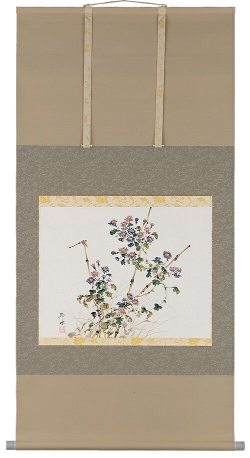花鳥画 掛軸 野菊にトンボ（奥田吟水） 商品画像