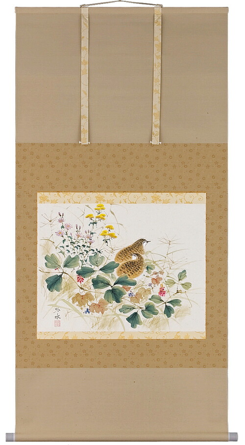 花鳥画 掛軸 秋草に鶉（奥田吟水） 商品画像