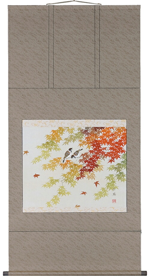 花鳥画 掛軸 紅葉に雀（出口華凰） 商品画像