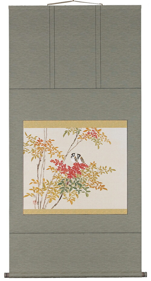 花鳥画 掛軸 南天に雀（出口華凰） 商品画像