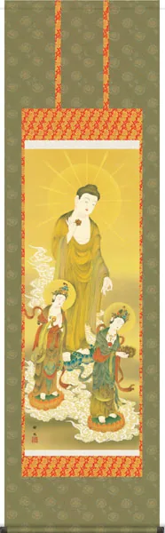 阿弥陀三尊 掛軸（かけじく）【仏書画】阿弥陀三尊仏（浮田 秋水）