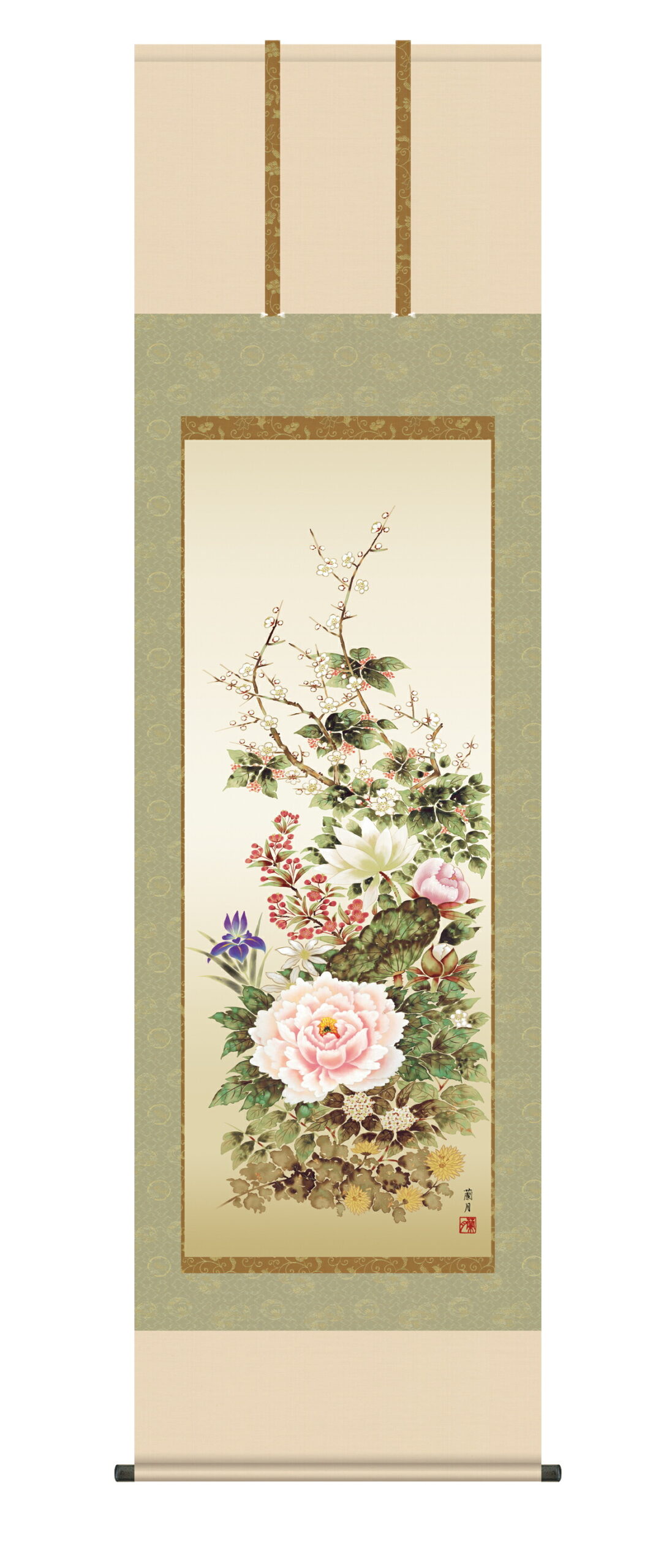 花鳥画 掛け軸 掛軸 花鳥画 年中掛け名花繚乱（吉井蘭月）送料無料 代引手数料無料 商品画像