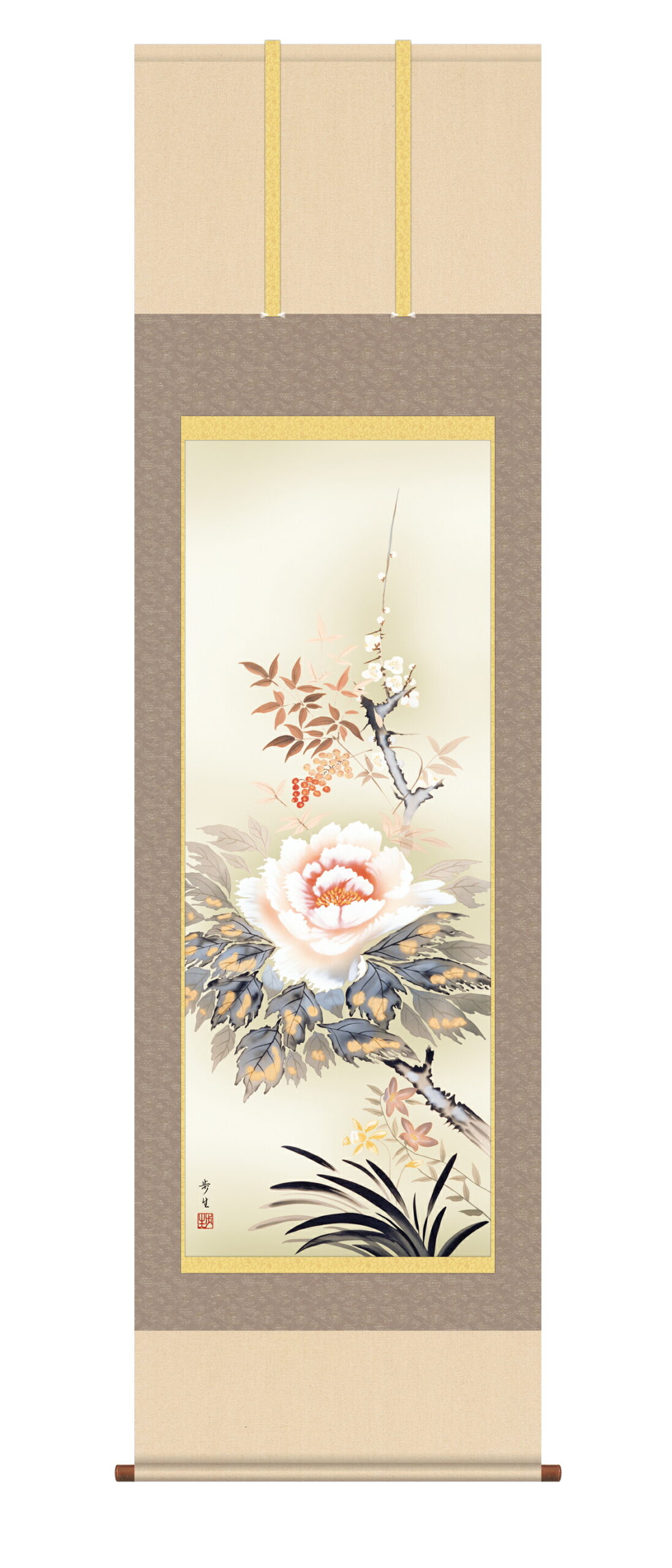 花鳥画 掛軸／かけじく【花鳥画】四季花（北山歩生）送料無料 代引き手数料無料 商品画像