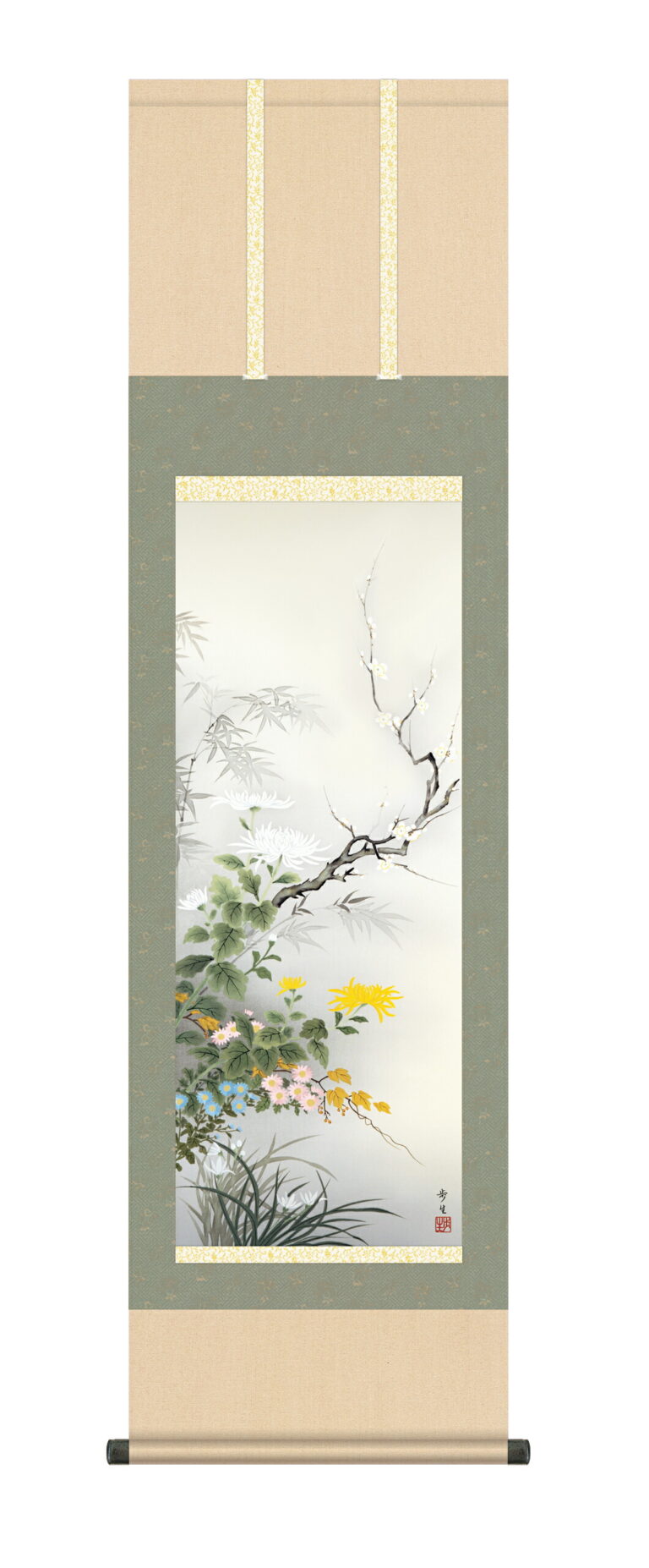 花鳥画 掛軸【花鳥/尺三】四君子 北山 歩生(三美会)