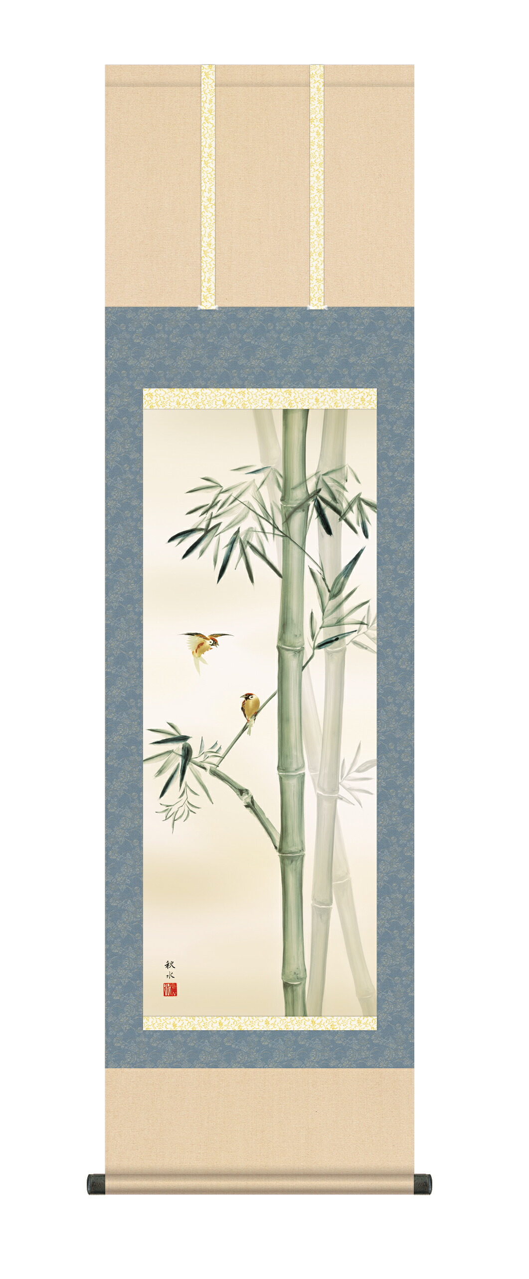 花鳥画 掛軸【花鳥/尺三】竹に雀 浮田 秋水(草夕会) 商品画像
