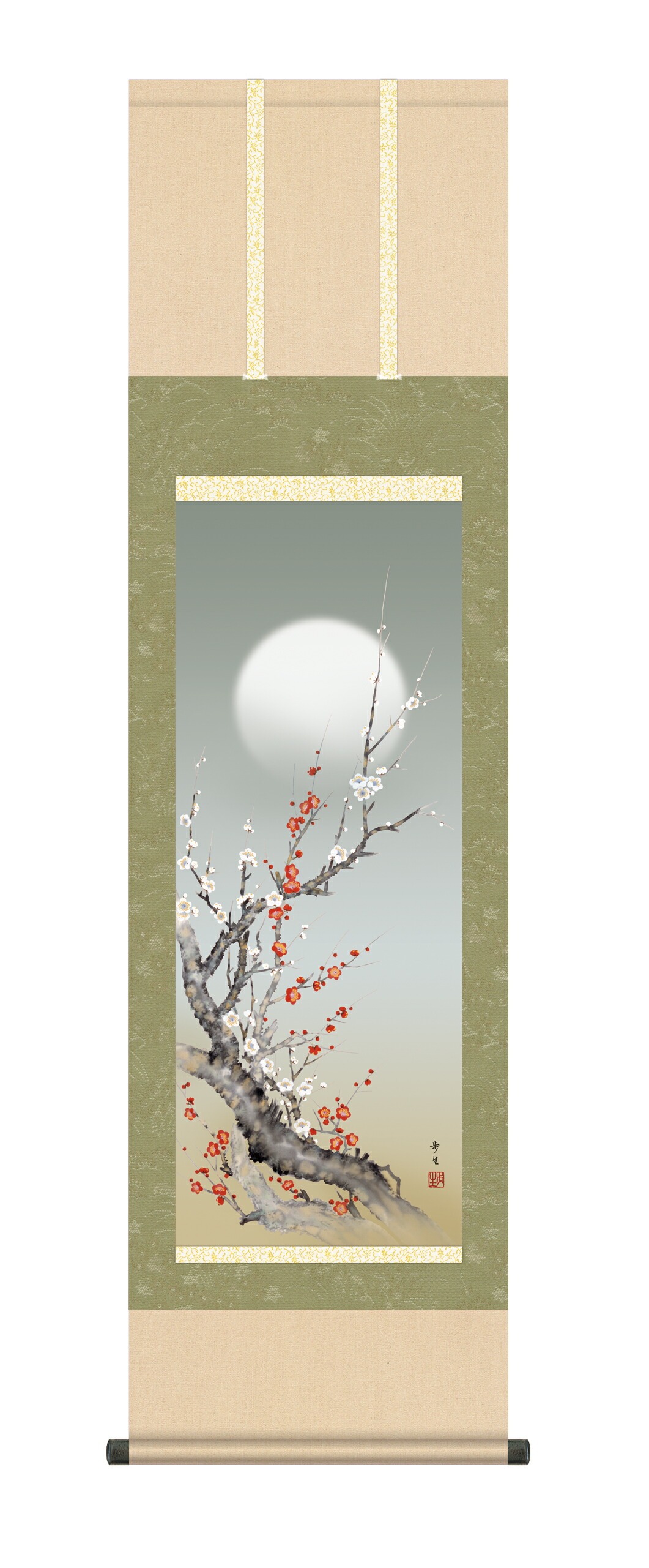 花鳥画 掛軸／かけじく【花鳥画】朧月紅白梅（北山 歩生） 商品画像