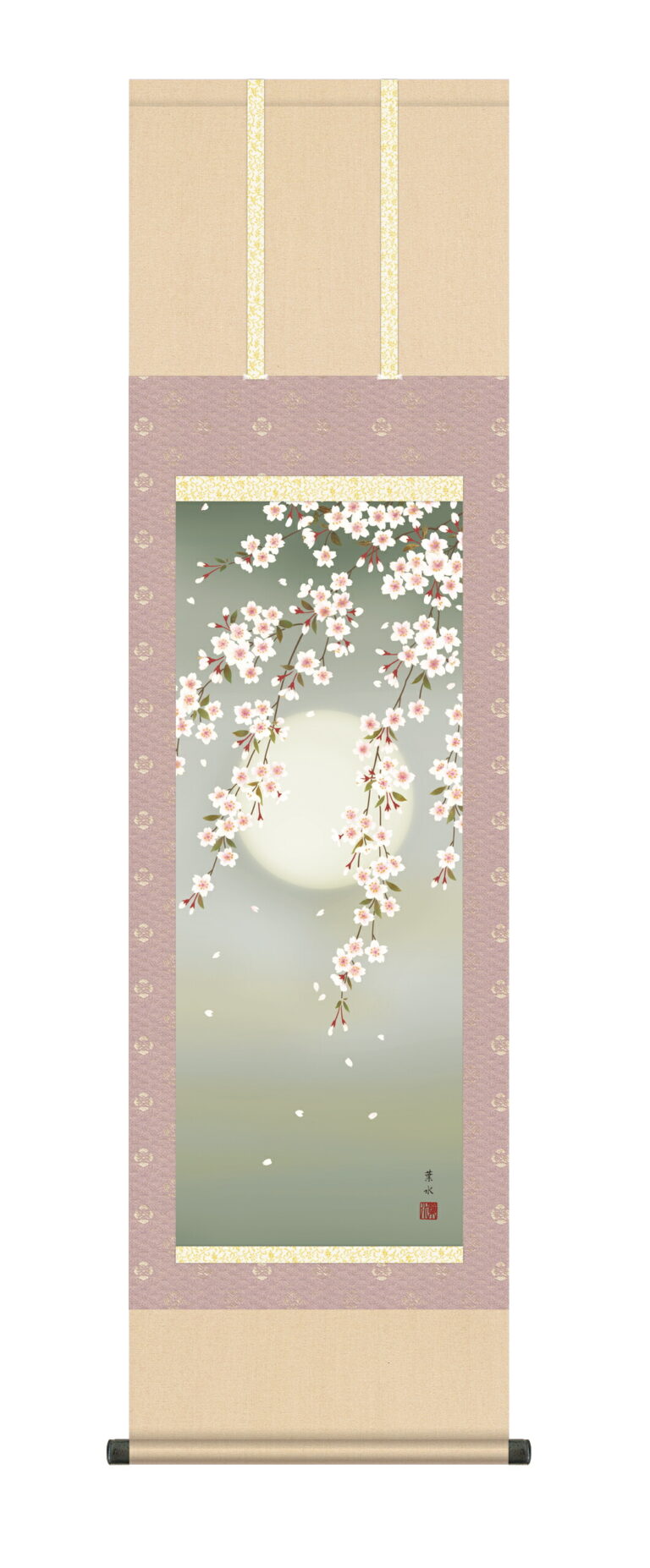 花鳥画 【掛け軸／掛軸／花鳥画】夜桜（緒方 葉水）