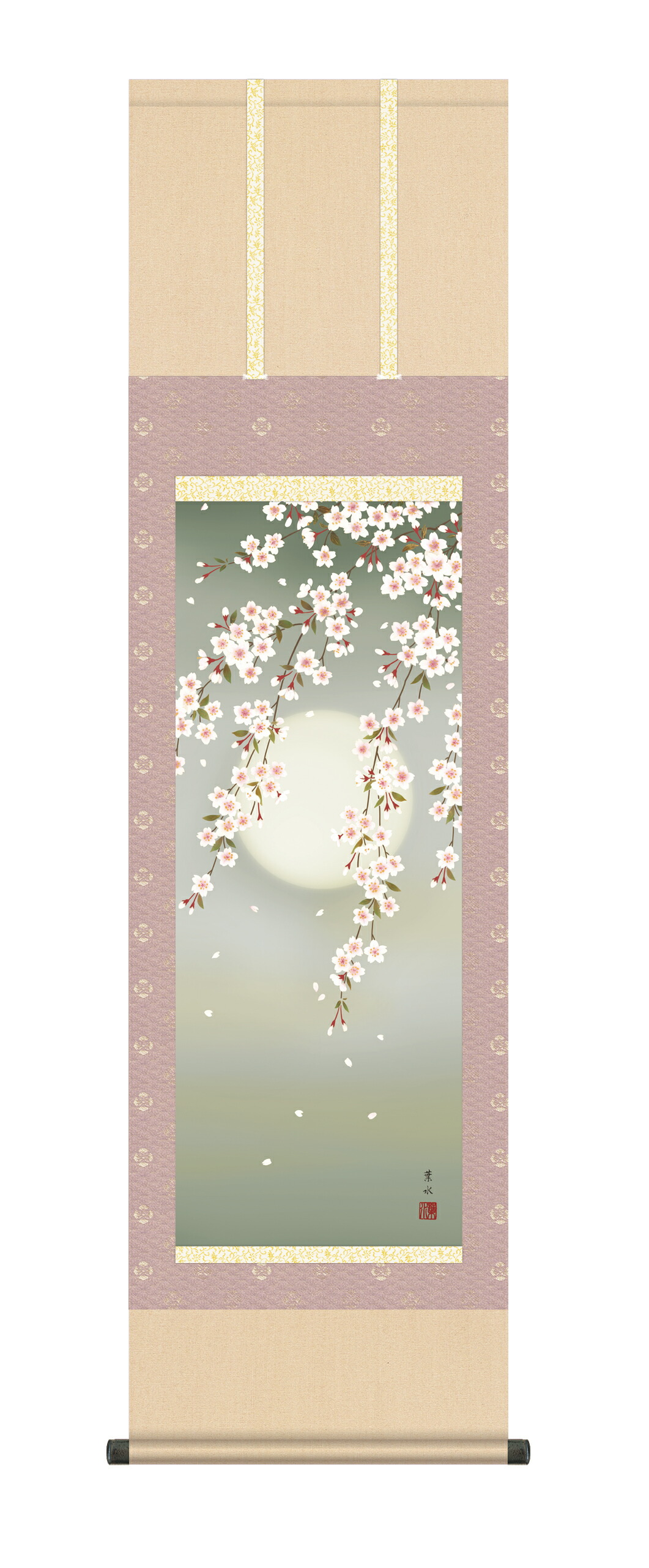 花鳥画 【掛け軸／掛軸／花鳥画】夜桜（緒方 葉水） 商品画像