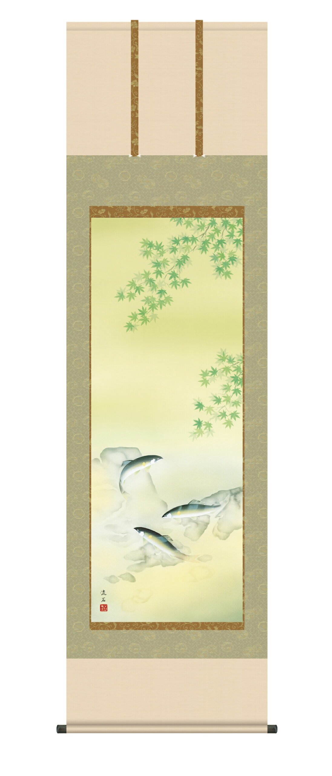 花鳥画 掛軸／かけじく【花鳥/尺五】楓に鮎（依田 流石） 商品画像