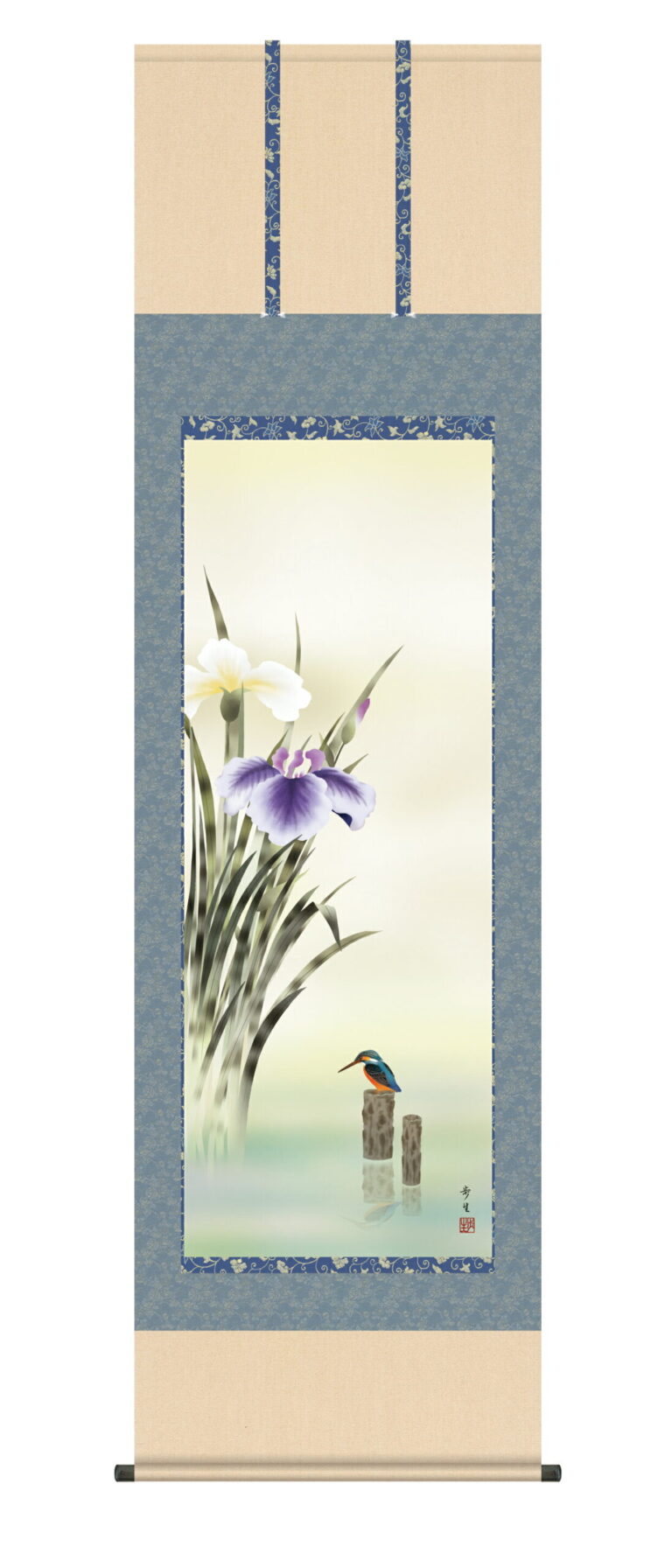 花鳥画 掛け軸 掛軸 花鳥画/尺五 菖蒲（北山 歩生）送料無料 代引き手数料無料