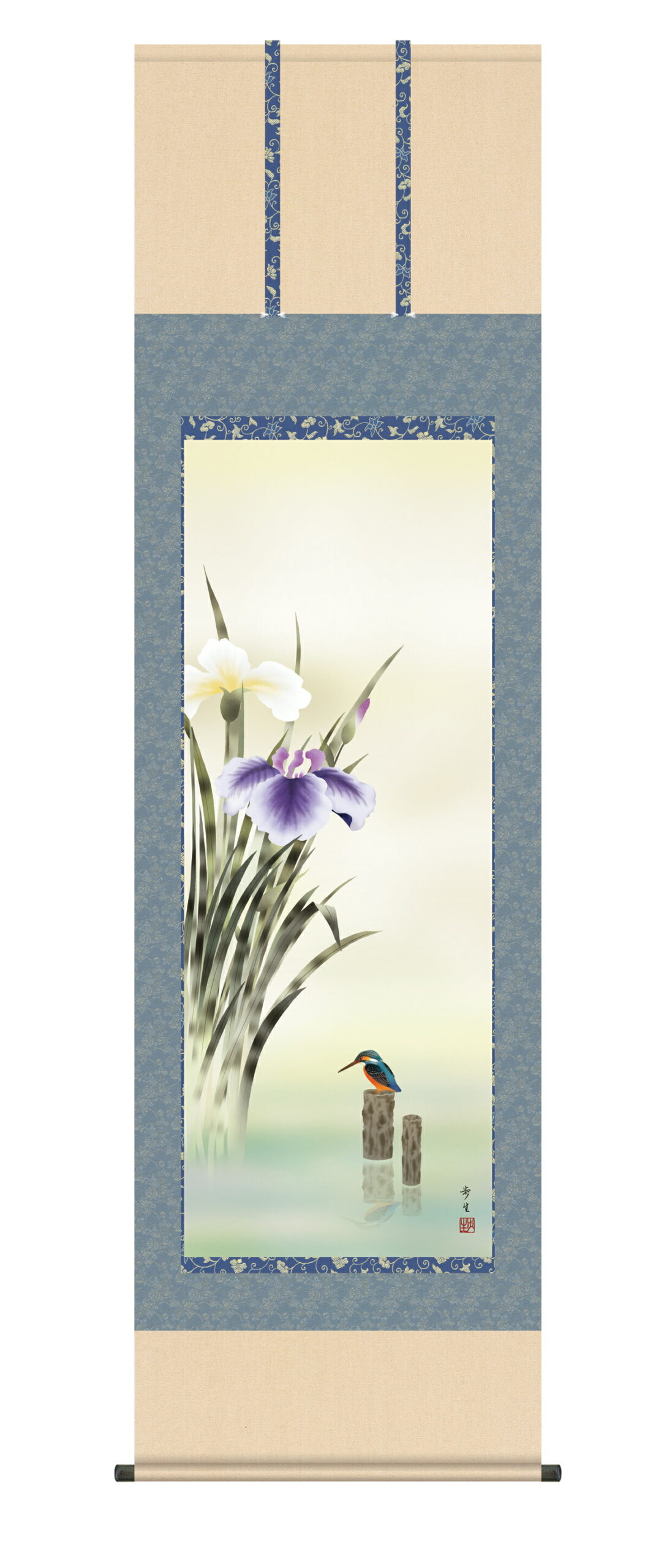 花鳥画 掛け軸 掛軸 花鳥画/尺五 菖蒲（北山 歩生）送料無料 代引き手数料無料 商品画像
