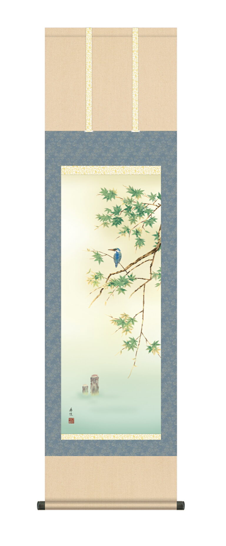 花鳥画 掛け軸 掛軸 【尺三幅】【花鳥画】翡翠（西尾 香悦）