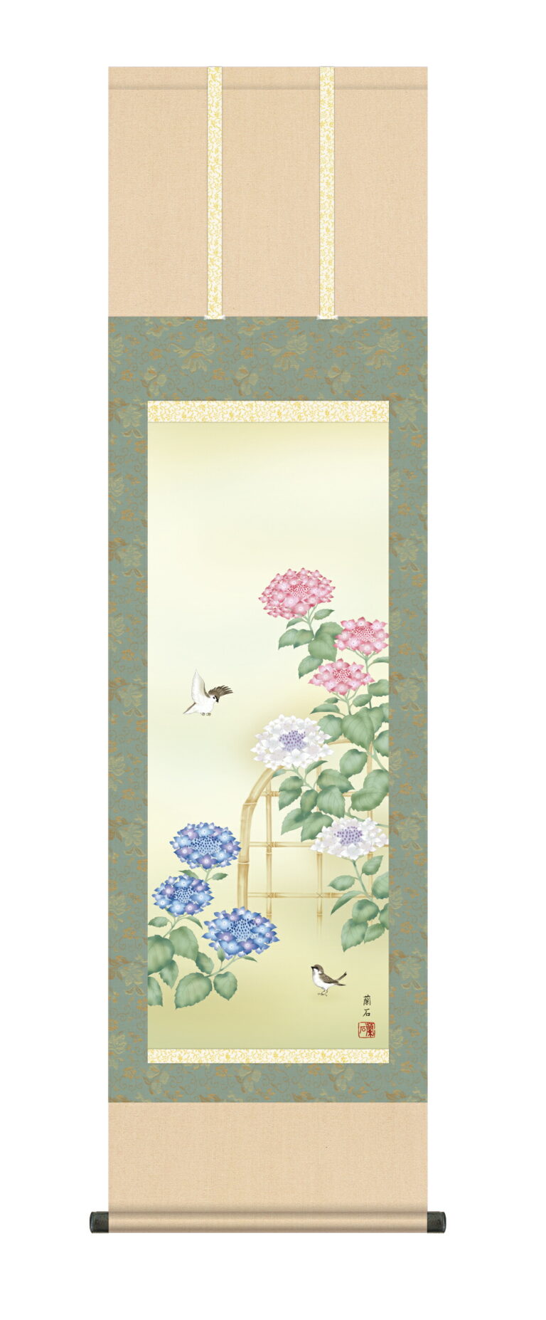 花鳥画 掛け軸(掛軸)【尺三幅】紫陽花(高見 蘭石)