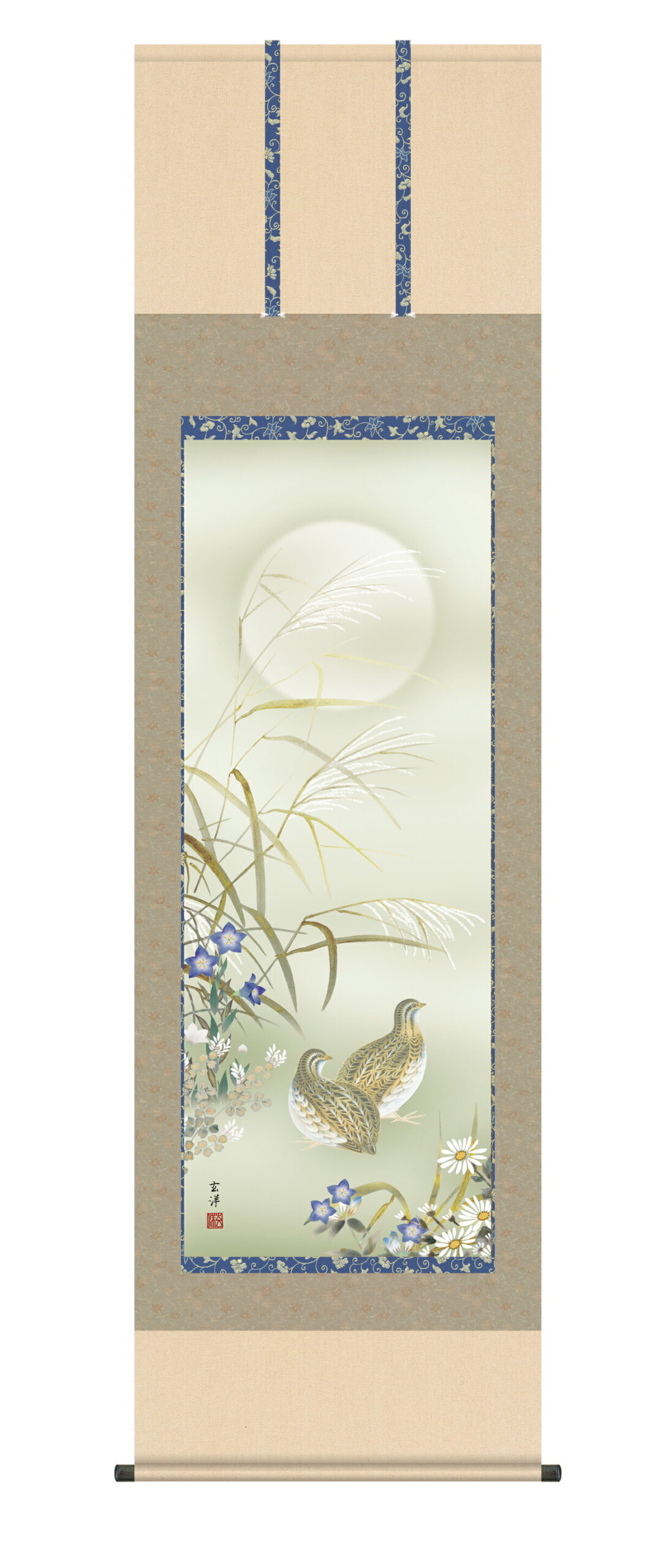 花鳥画 掛軸【秋】 秋草に鶉（近藤 玄洋） 秋 薄 ウズラ 十五夜 商品画像