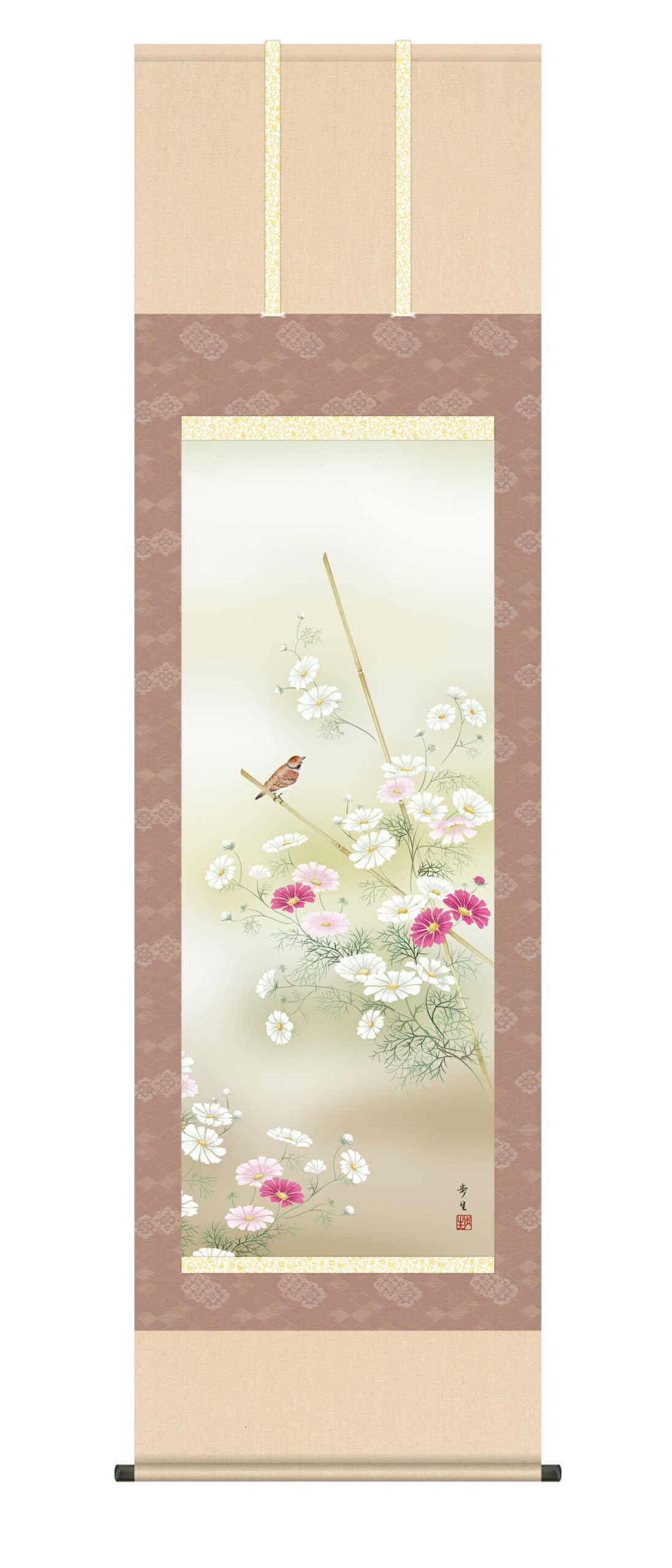 花鳥画 掛軸／かけじく【花鳥画】 秋桜（北山歩生）送料無料 代引き手数料無料 商品画像