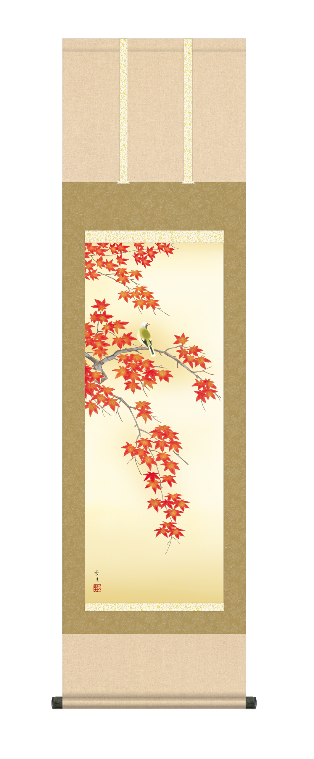 花鳥画 掛軸【花鳥/尺三】 紅葉に小鳥 北山 歩生(三美会) 秋 もみじ 商品画像
