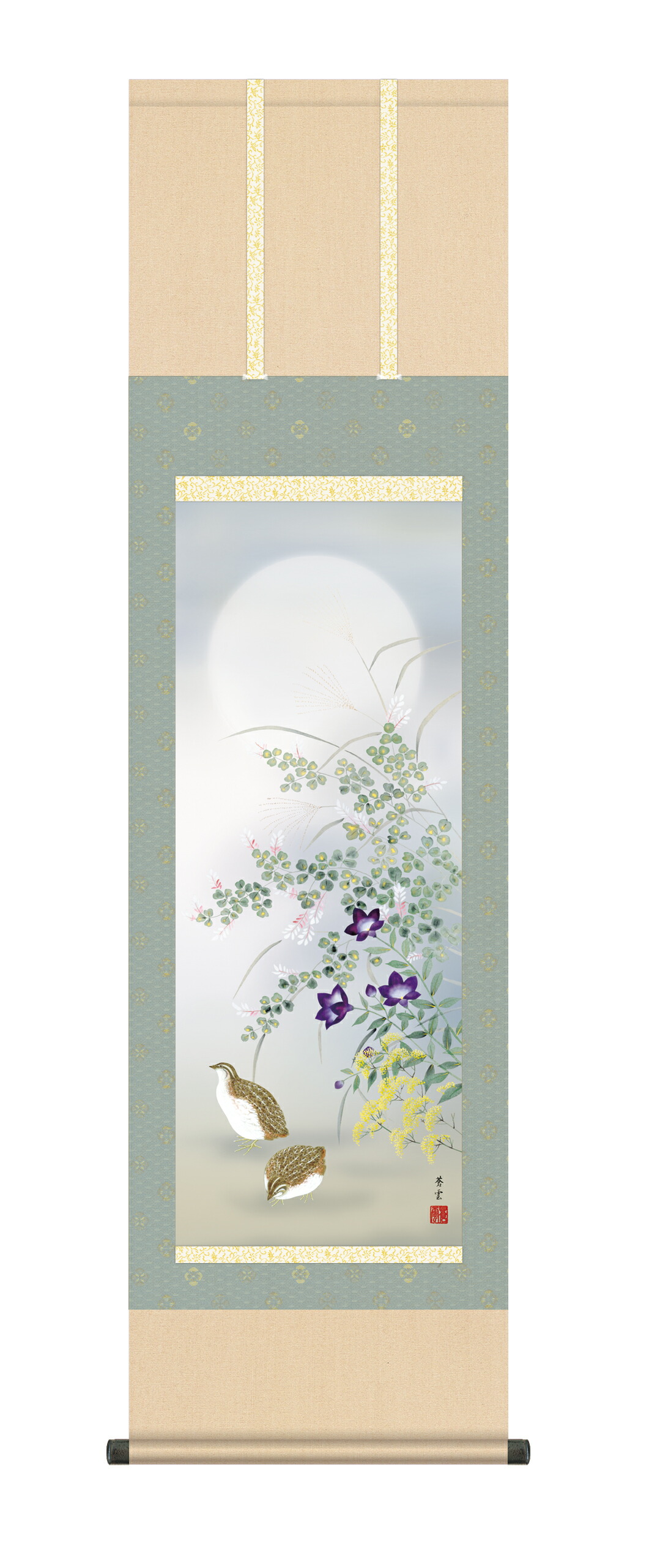 花鳥画 掛軸【花鳥/尺五】秋草に鶉 茂木 蒼雲(草夕会) 秋 うずら 月見 商品画像