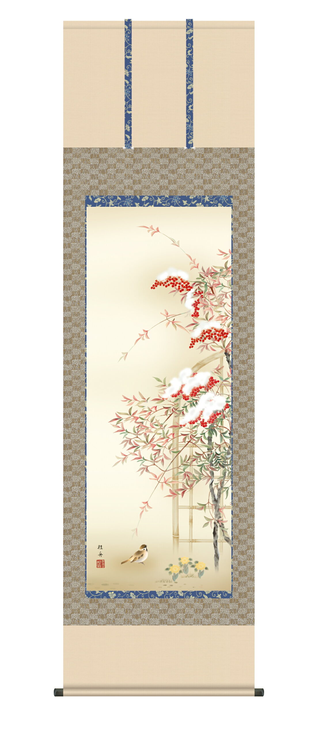 花鳥画 【掛け軸／掛軸／花鳥画】南天福寿（長江 桂舟） 冬掛け 雀 南天 商品画像
