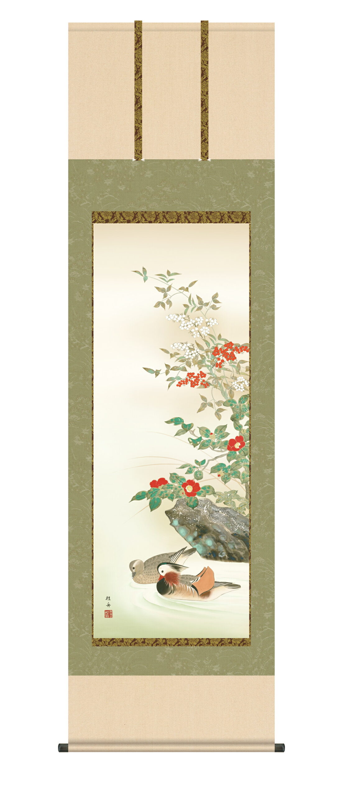 花鳥画 【掛け軸／掛軸／花鳥画】鴛鴦（おしどり）（長江 桂舟） 冬掛け オシドリ 商品画像