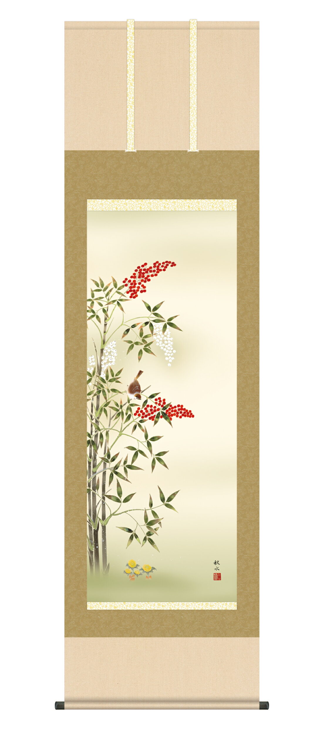 花鳥画 【掛け軸／掛軸／かけじく／花鳥画】南天福寿（浮田 秋水） 冬掛け 南天 商品画像
