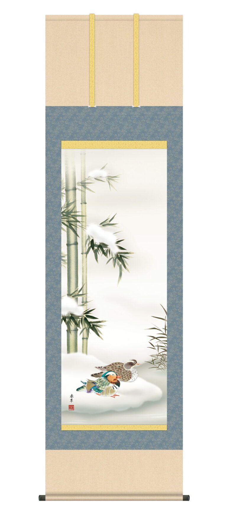 花鳥画 掛軸【花鳥画/尺五】鴛鴦（おしどり）（福田 春草） 冬掛け オシドリ
