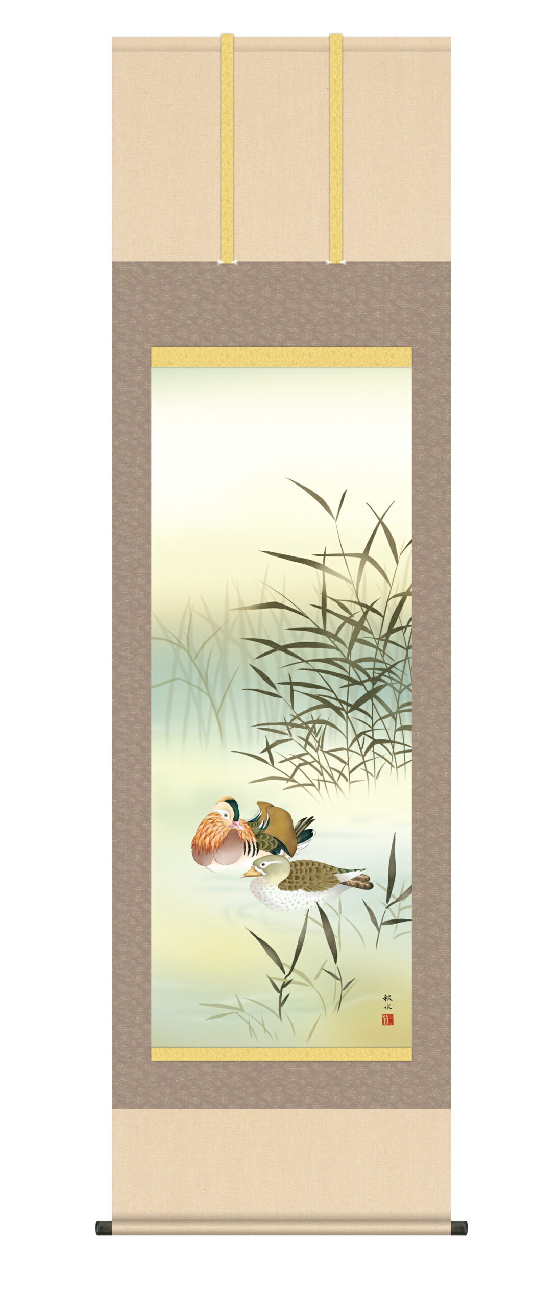 花鳥画 【掛け軸／掛軸／かけじく／花鳥画】鴛鴦（おしどり）（浮田 秋水） 冬掛け オシドリ 商品画像