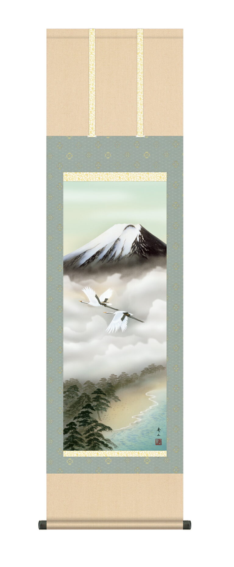 富士山 掛け軸 掛軸 富士 尺三富士飛翔 (鈴村 秀山)