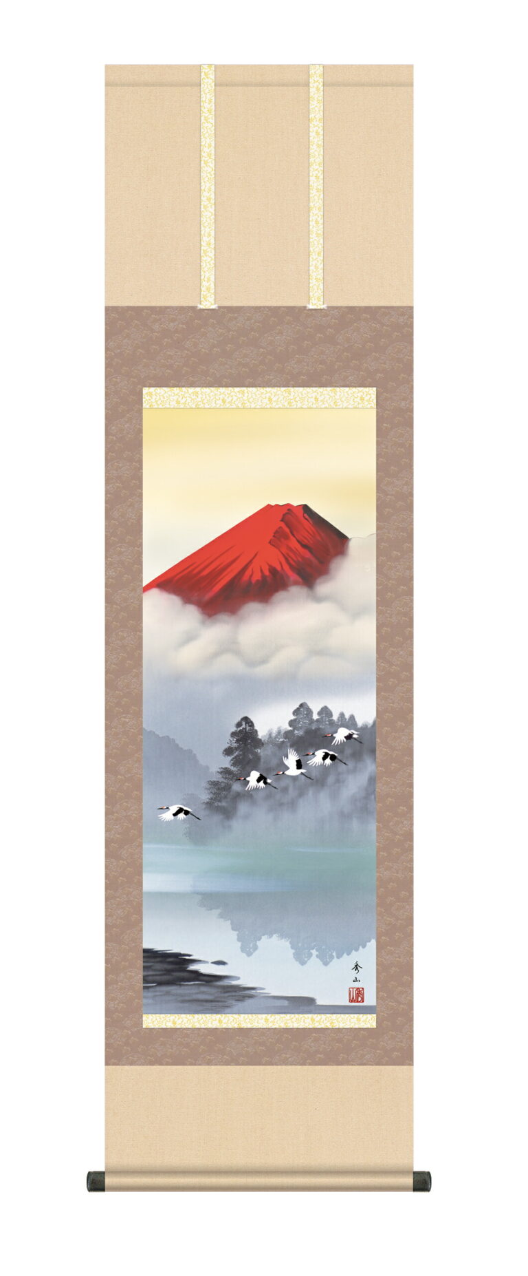 富士山 掛け軸 掛軸【尺三幅】赤富士飛翔(鈴村秀山)【富士山 年中掛け 贈答用】