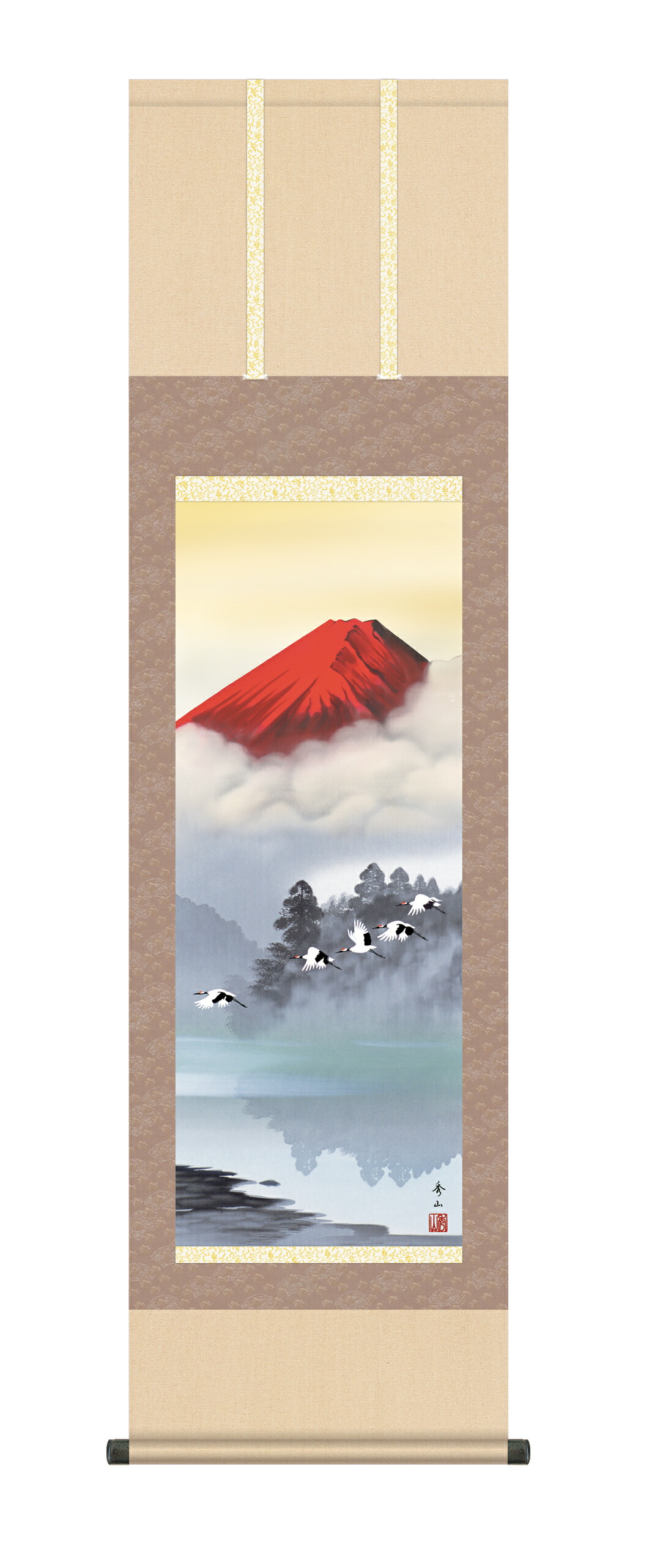 富士山 掛け軸 掛軸【尺三幅】赤富士飛翔(鈴村秀山)【富士山 年中掛け 贈答用】 商品画像