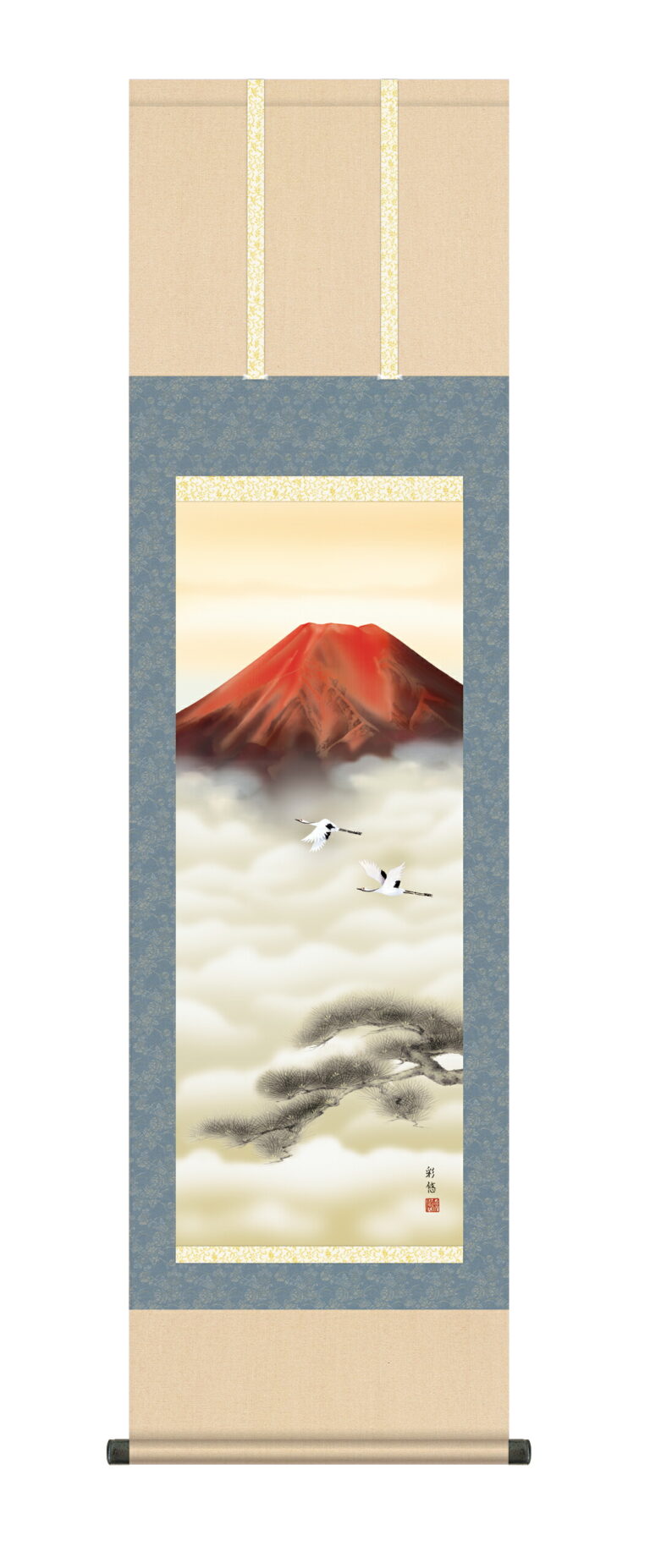富士山 掛け軸 掛軸 富士赤富士双鶴(宇田川 彩悠)