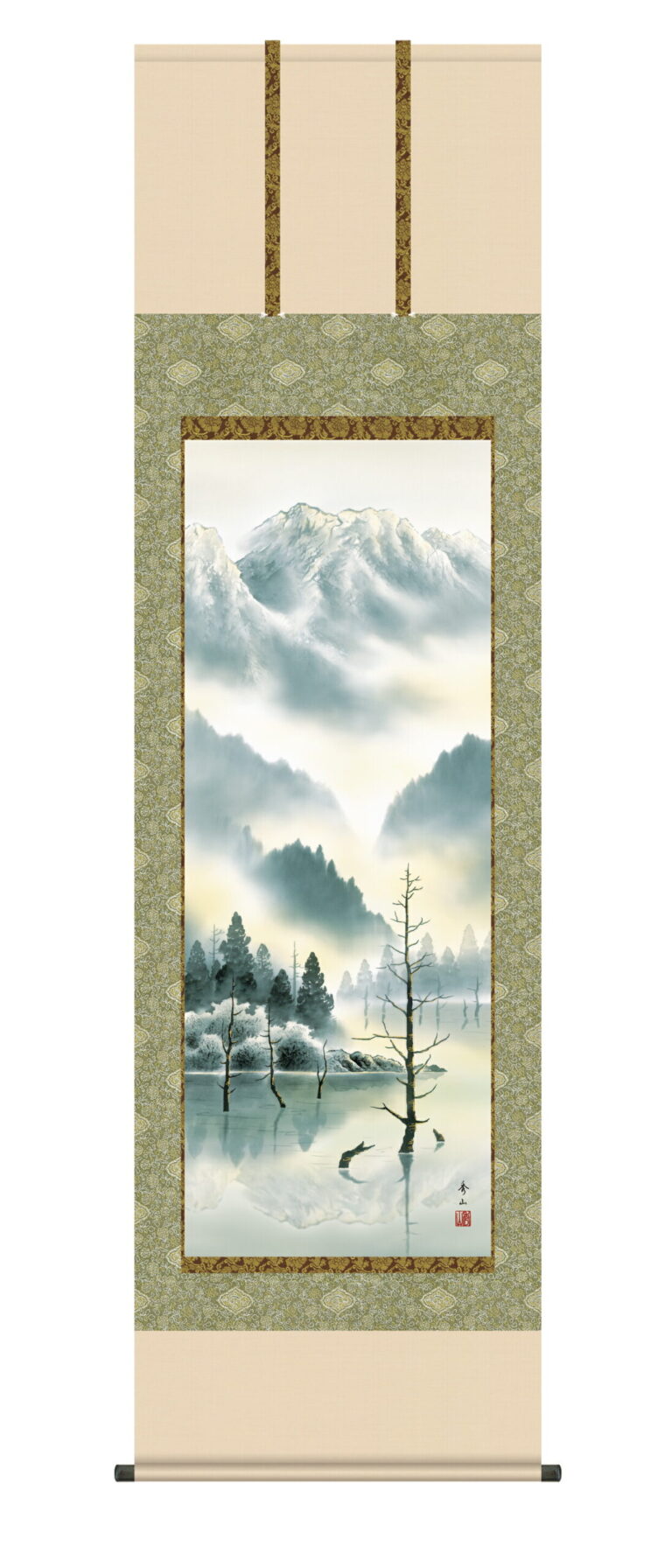 山水画 掛軸【山水/尺五】上高地（鈴村 秀山) 山水 年中掛け