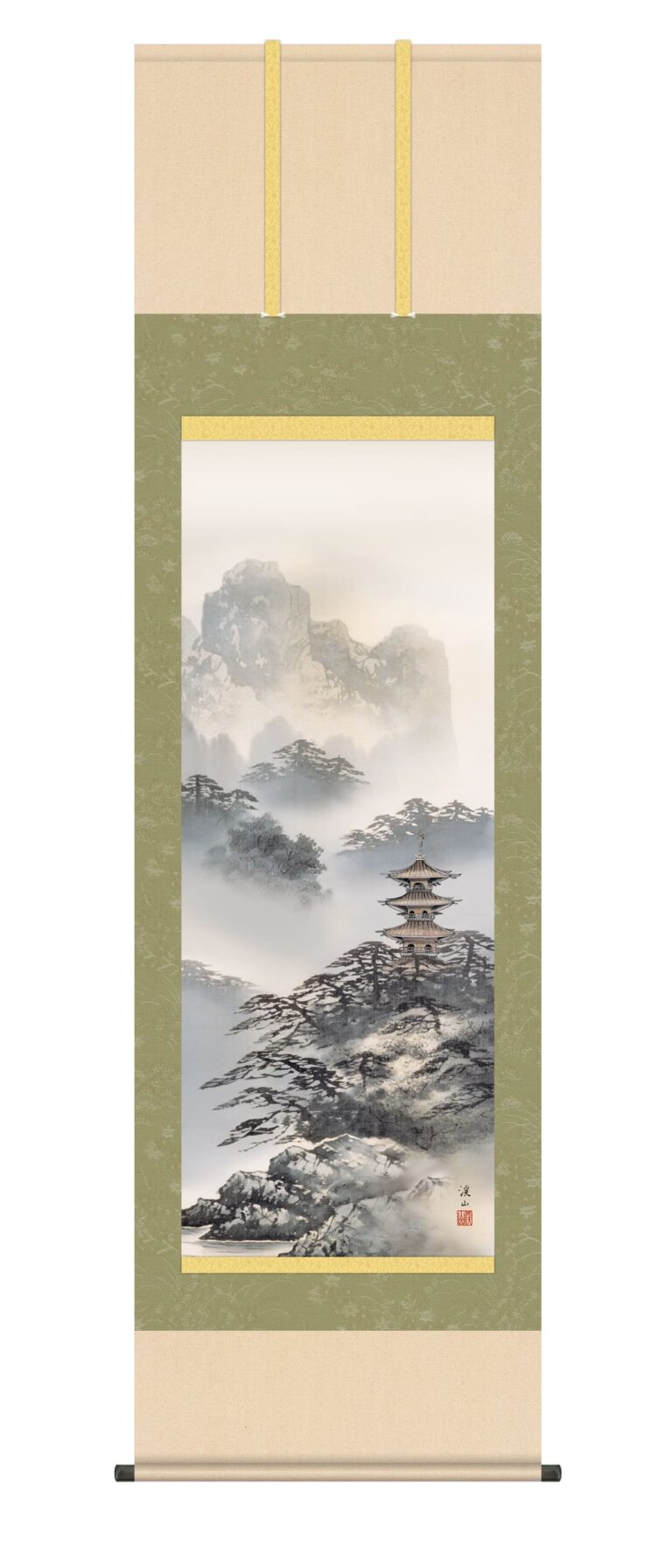 山水画 【掛け軸／掛軸／山水画】紫山塔景（伊藤 渓山） 年中掛け