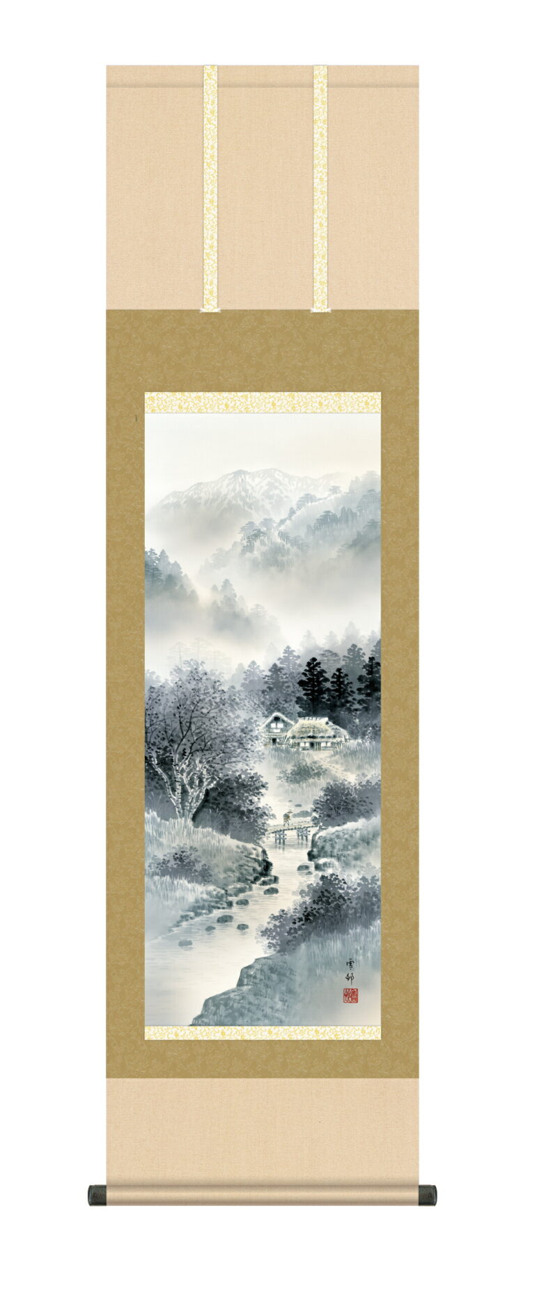 山水画 掛け軸 掛軸 【尺三幅】雄峰水明(中山雪邨) 年中掛け