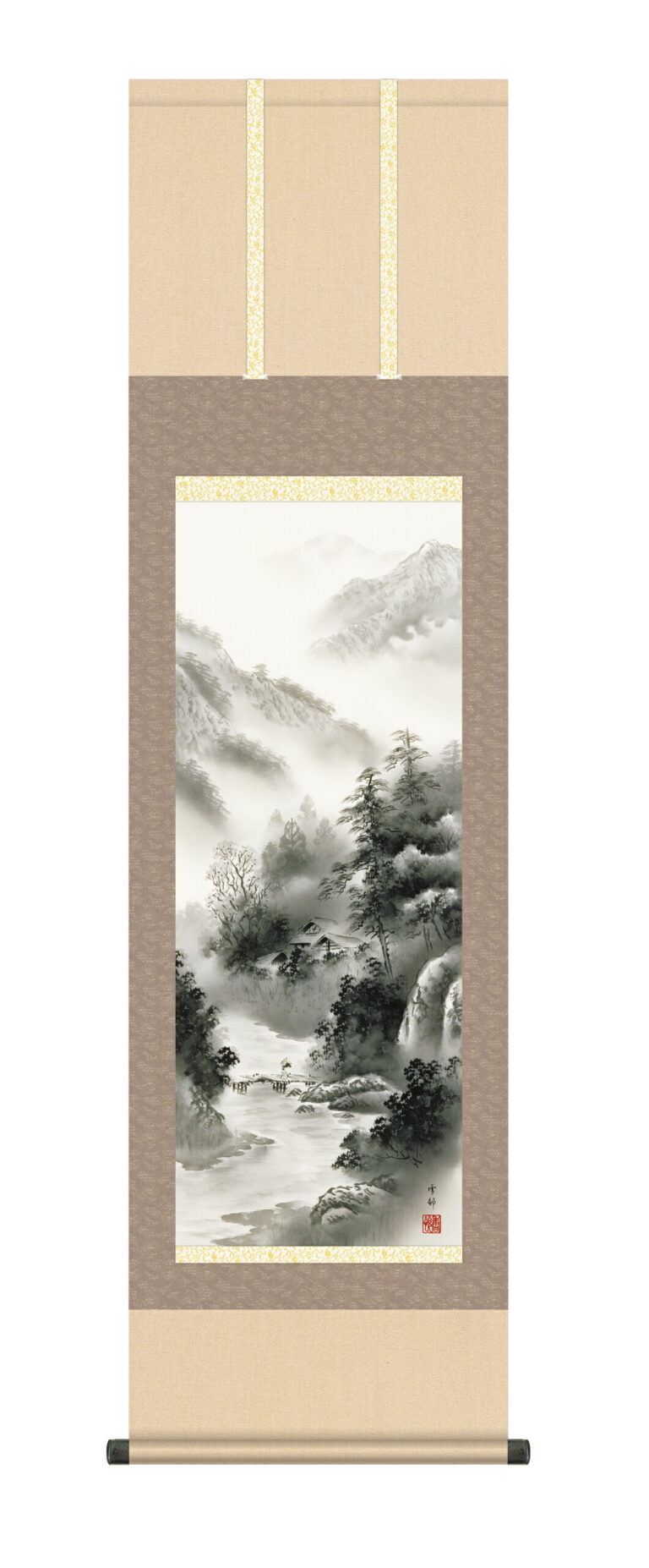 山水画 掛け軸 掛軸 【尺三幅】山河憧憬(中山雪邨)