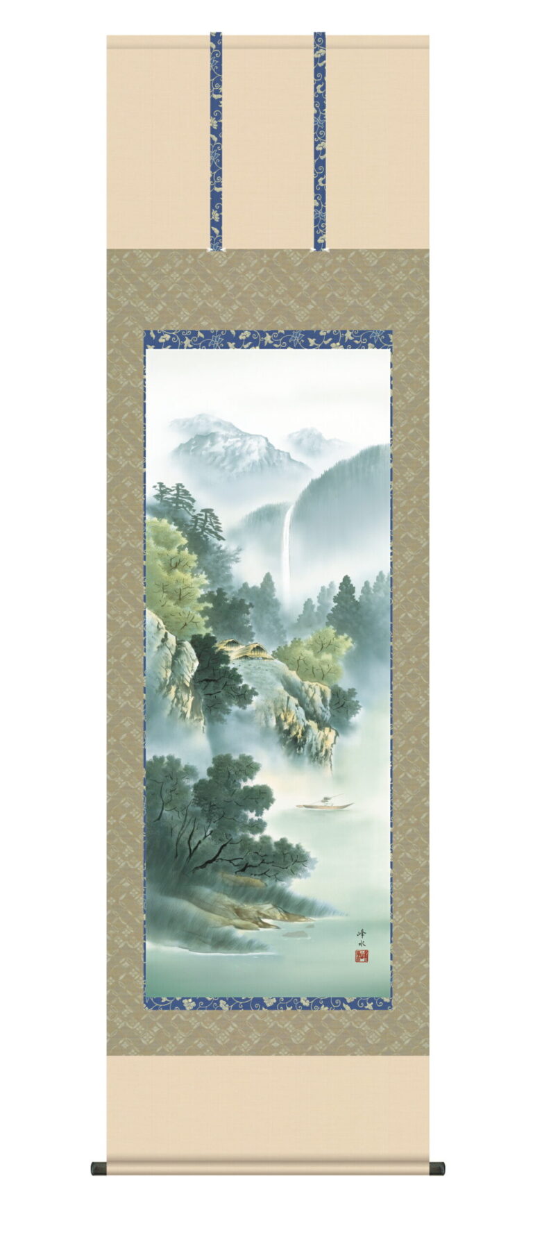 山水画 掛軸【山水/尺五】深緑渓谷（佐伯 峰水） 年中掛け