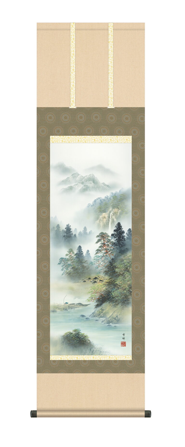 山水画 掛け軸 掛軸 【尺三幅】深緑涼風(中山雪邨)