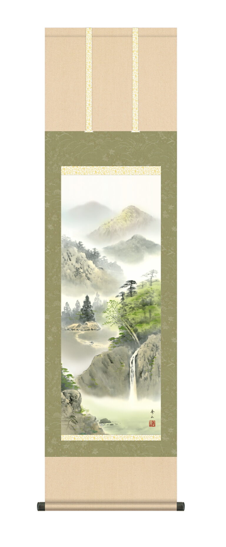 山水画 掛け軸 掛軸 年中掛け緑風水明(鈴村秀山)【尺三幅】