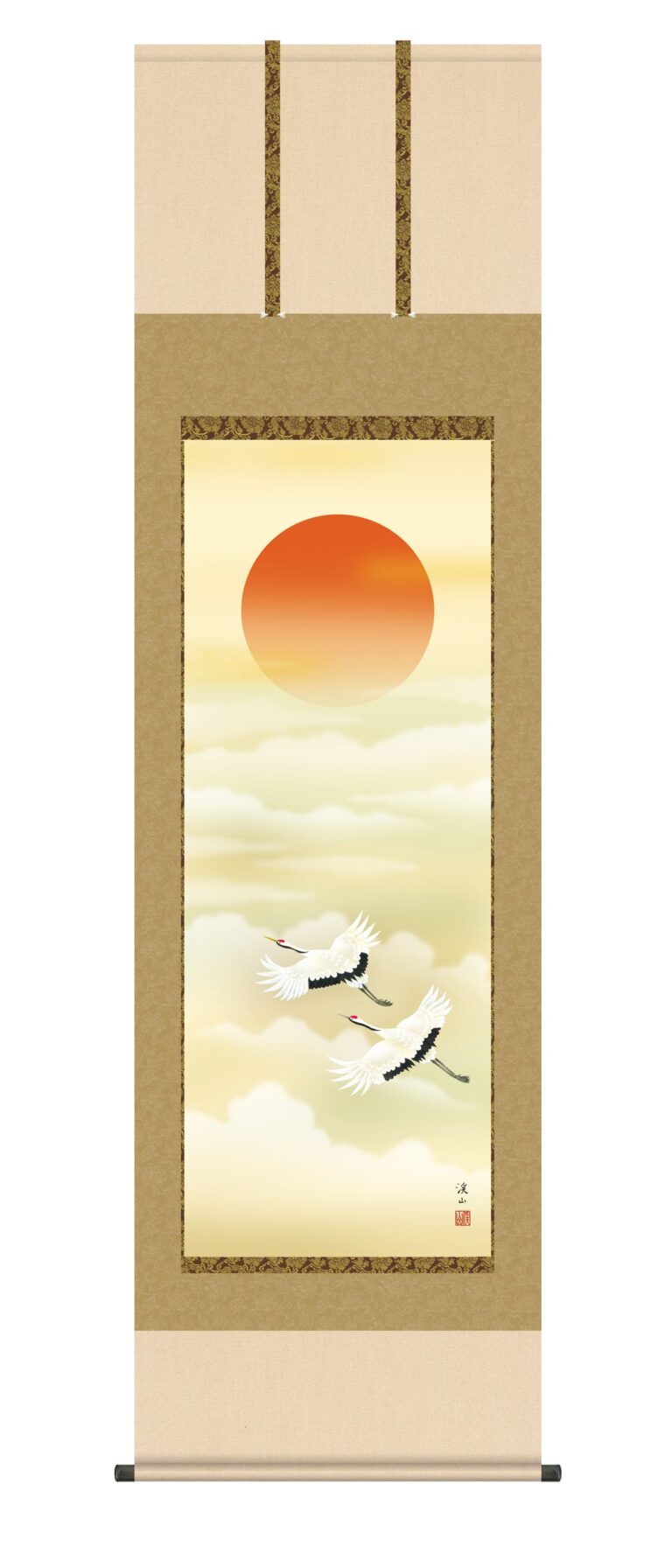 旭日・日の出 【掛け軸／掛軸】旭日（伊藤 渓山） 正月 鶴 初日の出