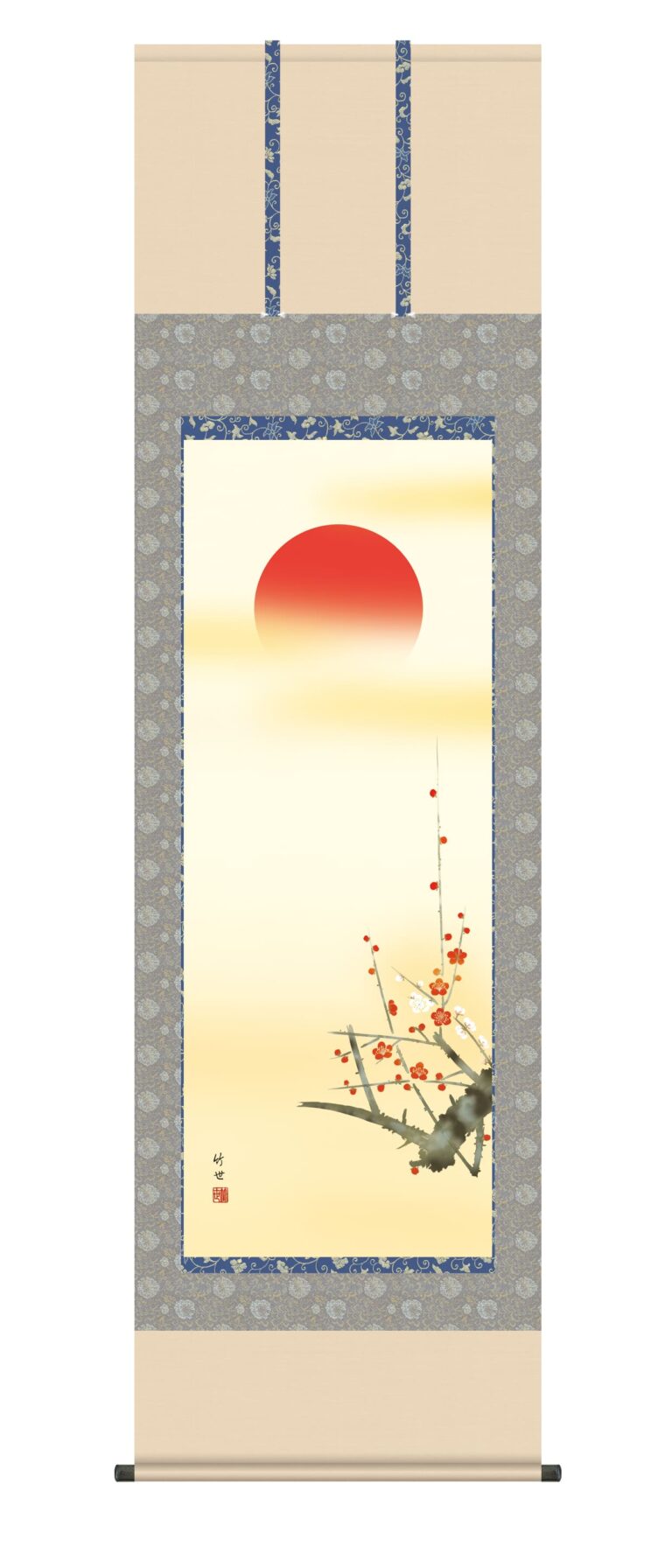 旭日・日の出 掛軸【慶祝】旭日（田村 竹世） 紅白梅 正月 新年