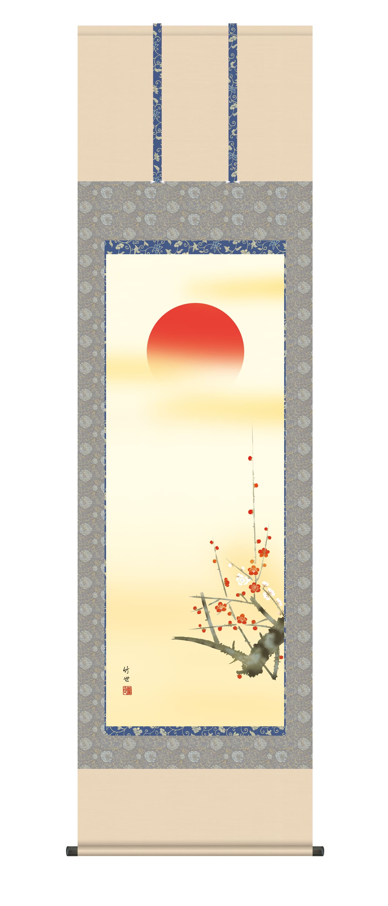 旭日・日の出 掛軸【慶祝】旭日（田村 竹世） 紅白梅 正月 新年 商品画像