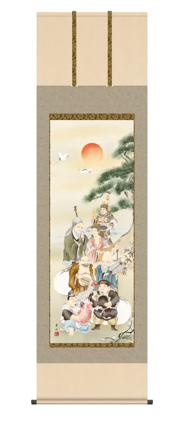 七福神 掛軸【慶祝】七福神（緒方 葉水） 正月 商売繁盛 慶事