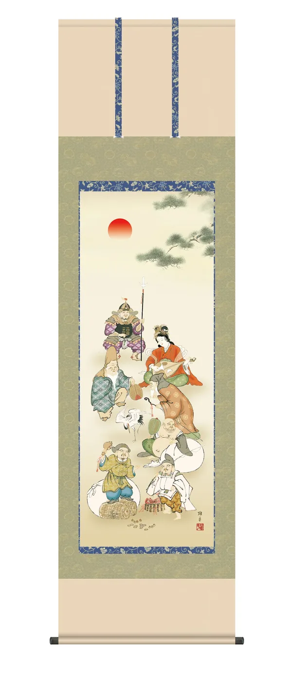 七福神 掛軸【縁起開運】七福神（鵜飼 雄平） 慶事 正月 吉祥