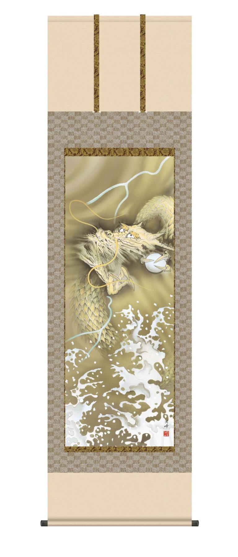 虎・龍 掛軸【龍】登竜門（高畠 周峰） 開運 正絹 龍神