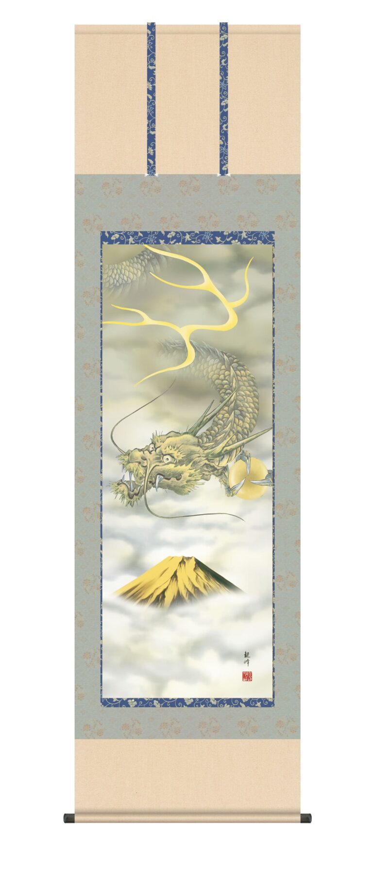 虎・龍 掛軸【龍】富士越え龍（山村 観峰） 開運縁起 富士山 龍神