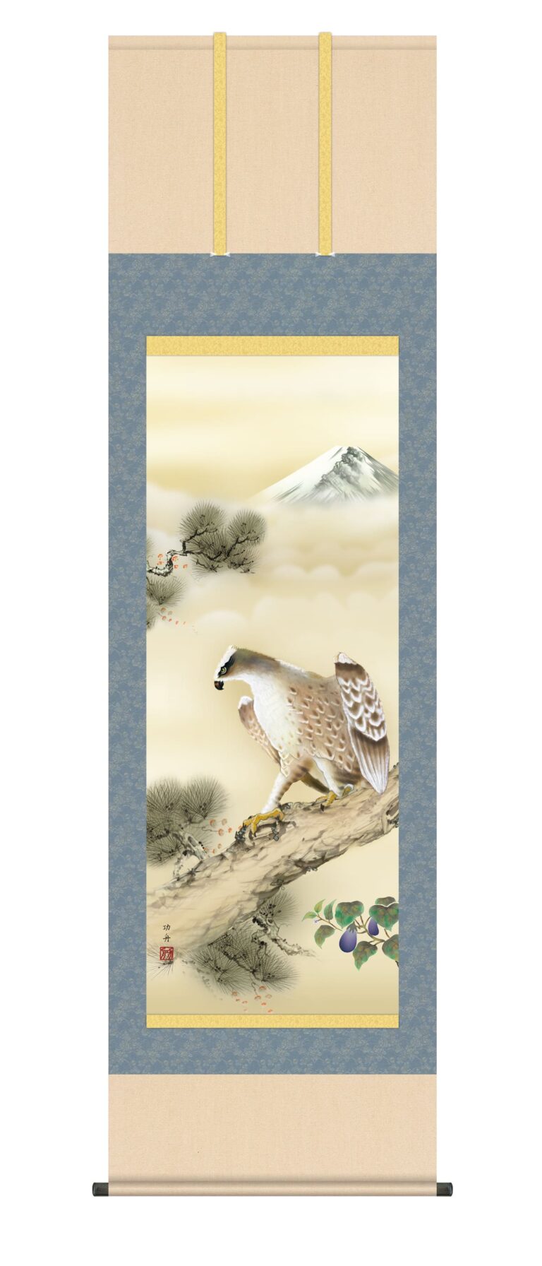 富士山 掛軸一富士二鷹三茄子（瀬田 功舟） 開運 初夢 富士 鷹 茄子