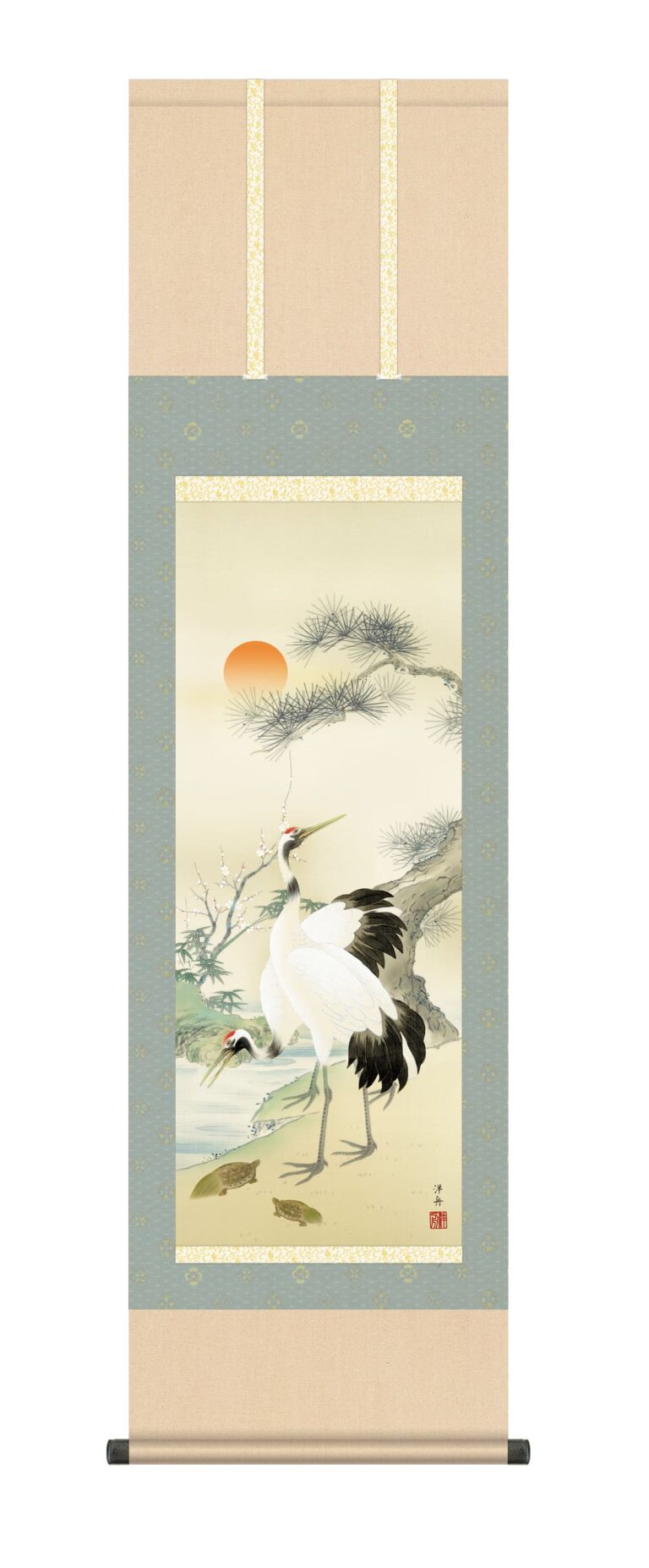 鶴亀 掛け軸(掛軸)【尺三幅】松竹梅鶴亀（小野 洋舟）