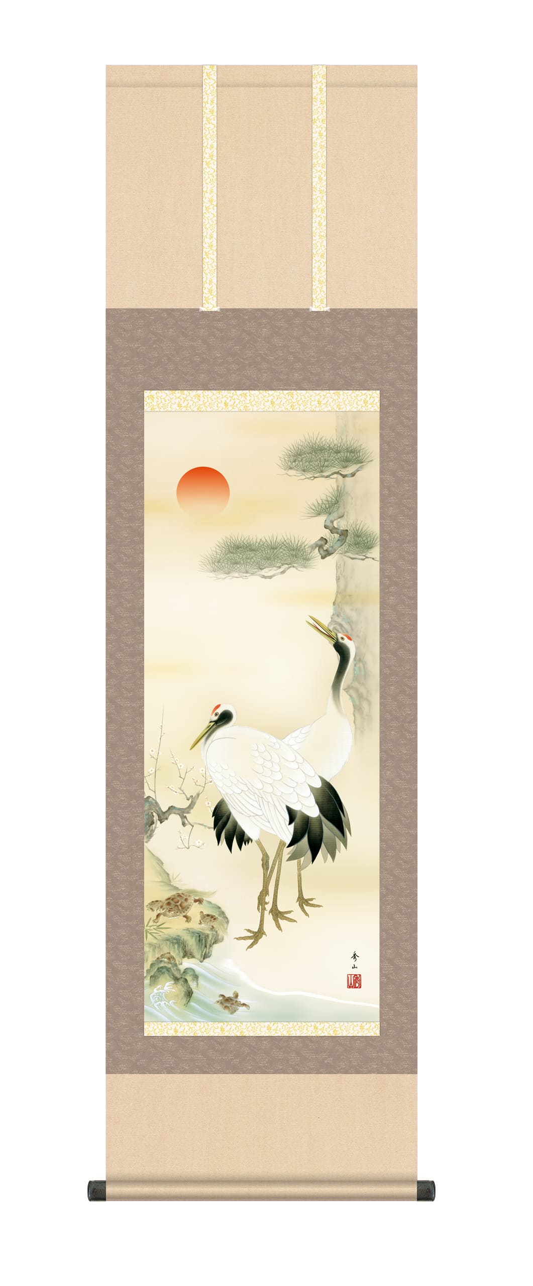 鶴亀 掛け軸(掛軸)【尺三幅】松竹梅鶴亀（鈴村 秀山） 商品画像