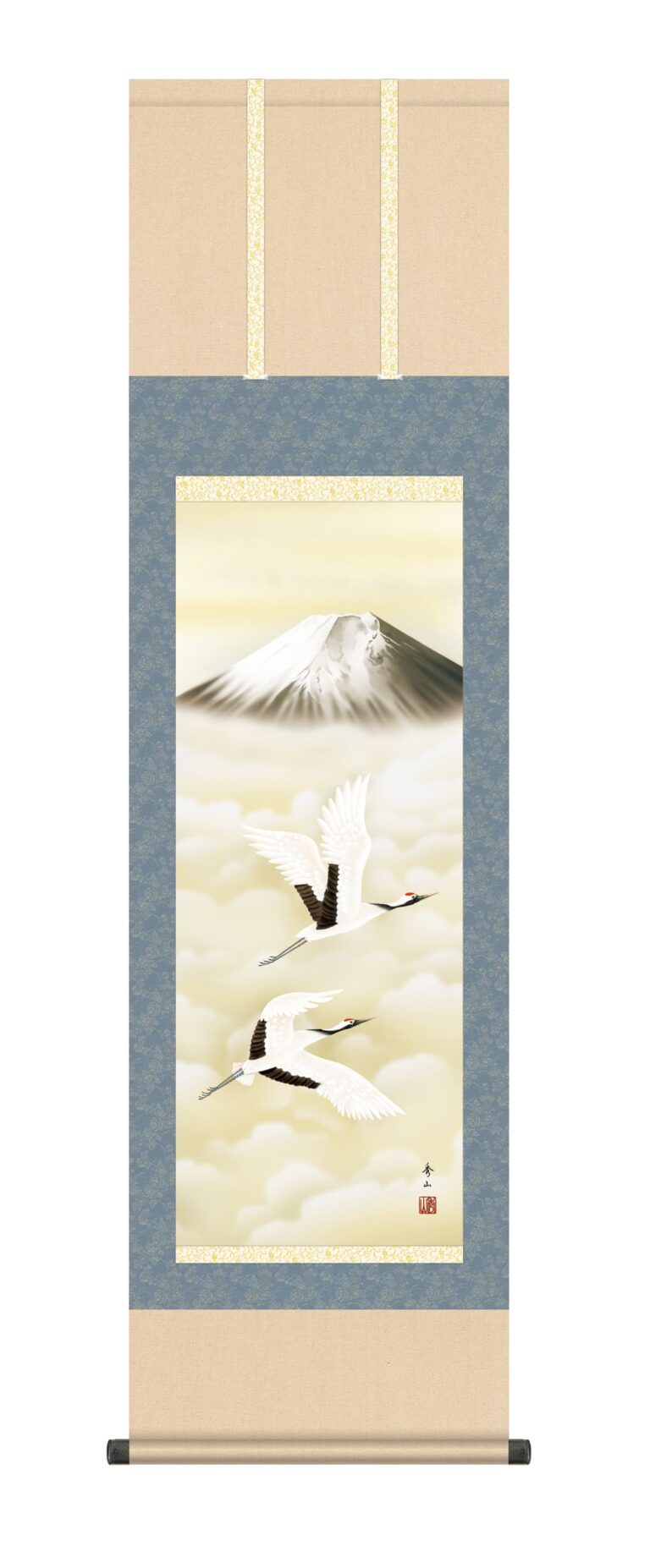 鶴亀 掛け軸(掛軸)【尺三幅】霊峰飛鶴（鈴村 秀山）